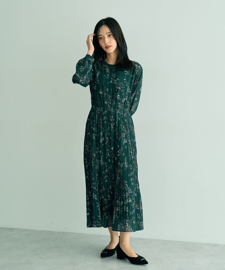 YECCA VECCA「ヴィンテージフラワー柄プリーツワンピース」|ワンピース|