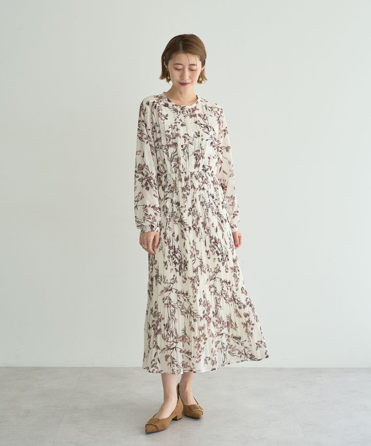 YECCA VECCA「ヴィンテージフラワー柄プリーツワンピース」|ワンピース|