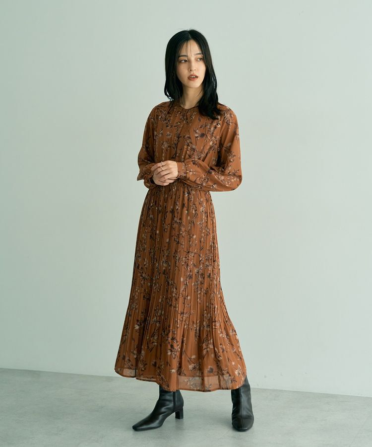 YECCA VECCA「ヴィンテージフラワー柄プリーツワンピース」|ワンピース|