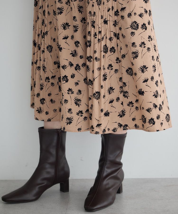 YECCA VECCA「フラワー柄プリーツMIXワンピース」|ワンピース|