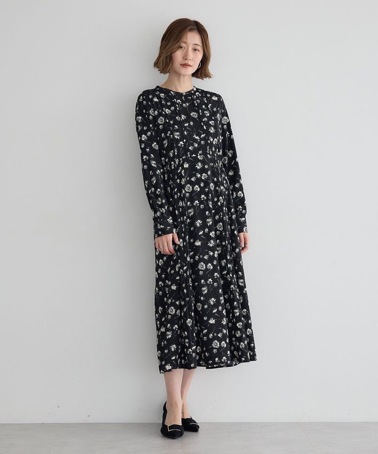 YECCA VECCA「フラワー柄プリーツMIXワンピース」|ワンピース|