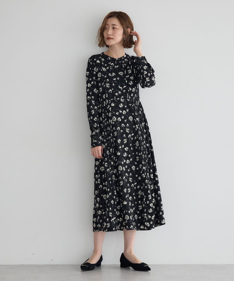 YECCA VECCA「フラワー柄プリーツMIXワンピース」|ワンピース|