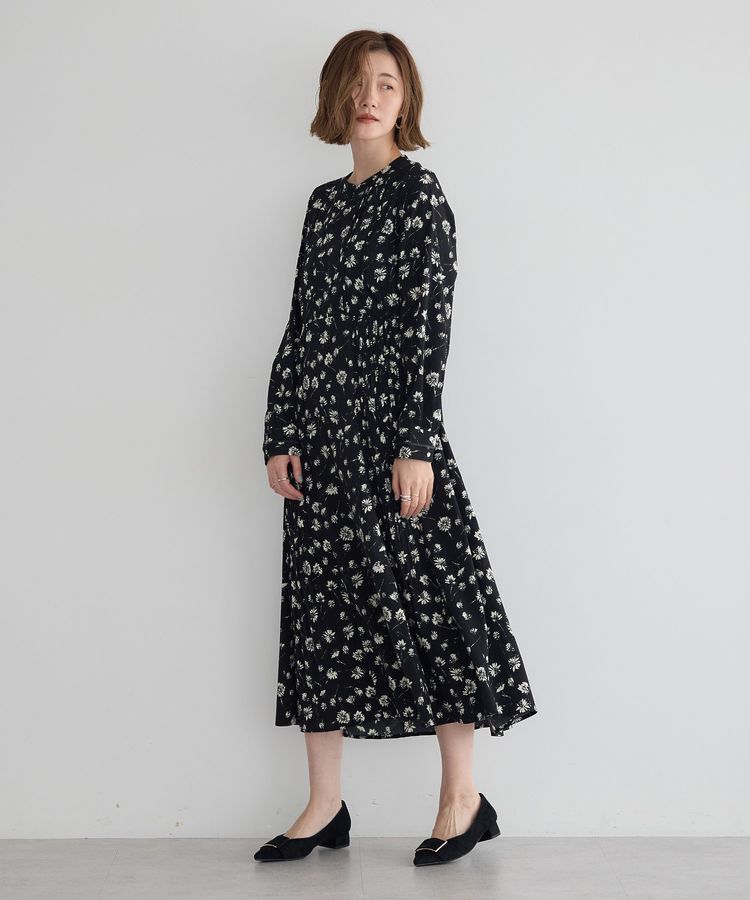 YECCA VECCA「フラワー柄プリーツMIXワンピース」|ワンピース|