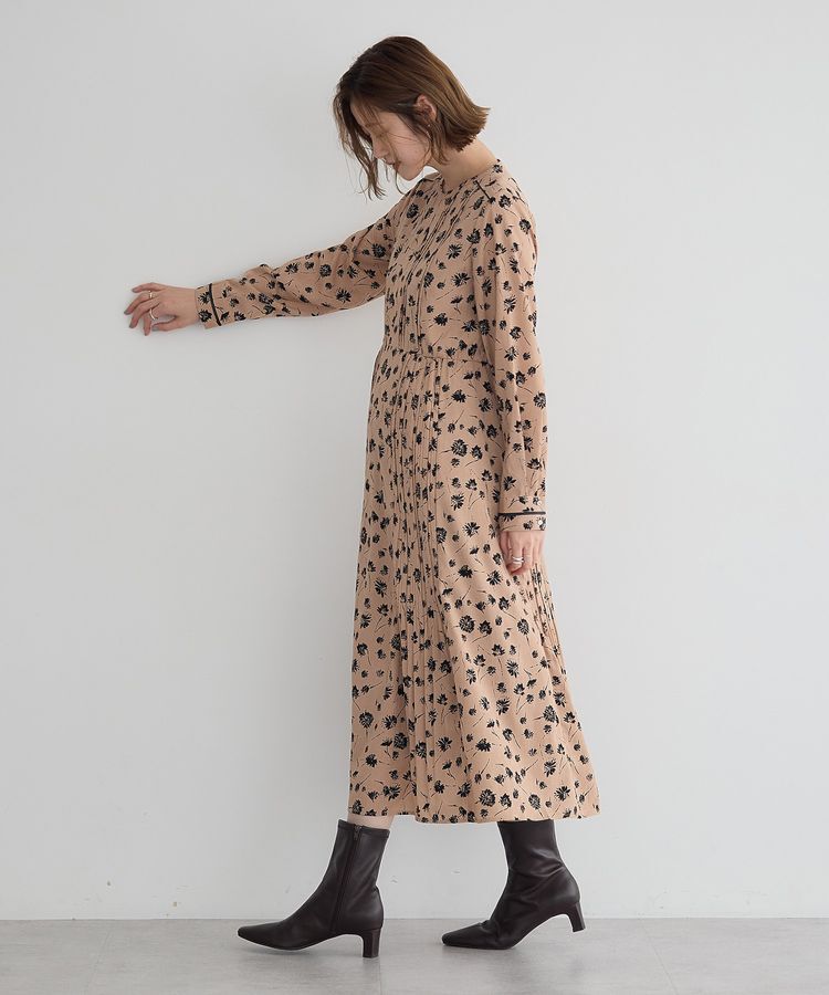 YECCA VECCA「フラワー柄プリーツMIXワンピース」|ワンピース|
