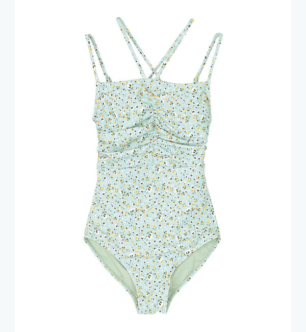 SEA DRESS「フロントVデザインギャザーワンピース/水着」|ビキニ|花柄/ﾐﾝﾄｸﾞﾘｰﾝ