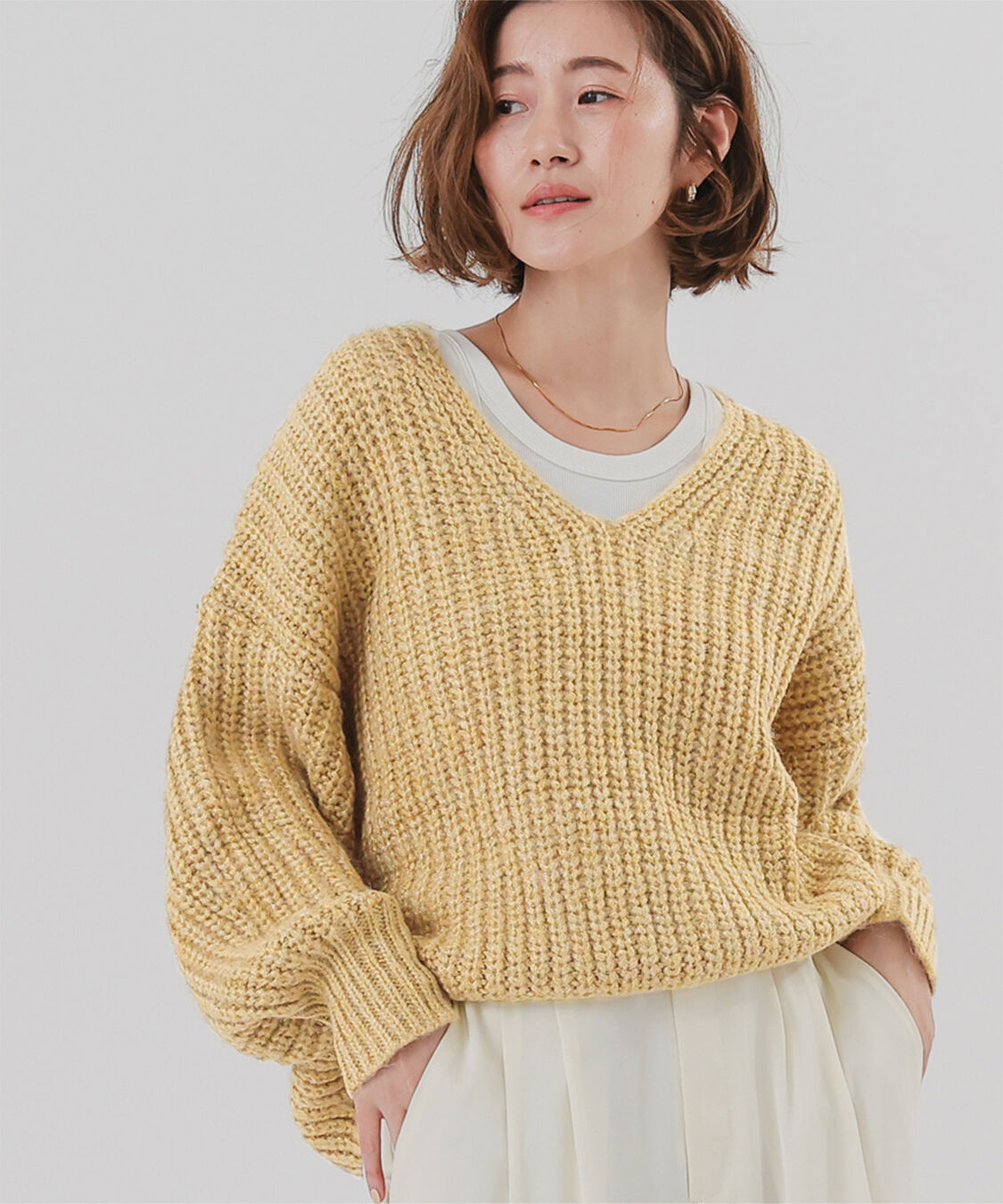 ur's「ラメローゲージVネックオーバーサイズニット」|ニット・セーター|