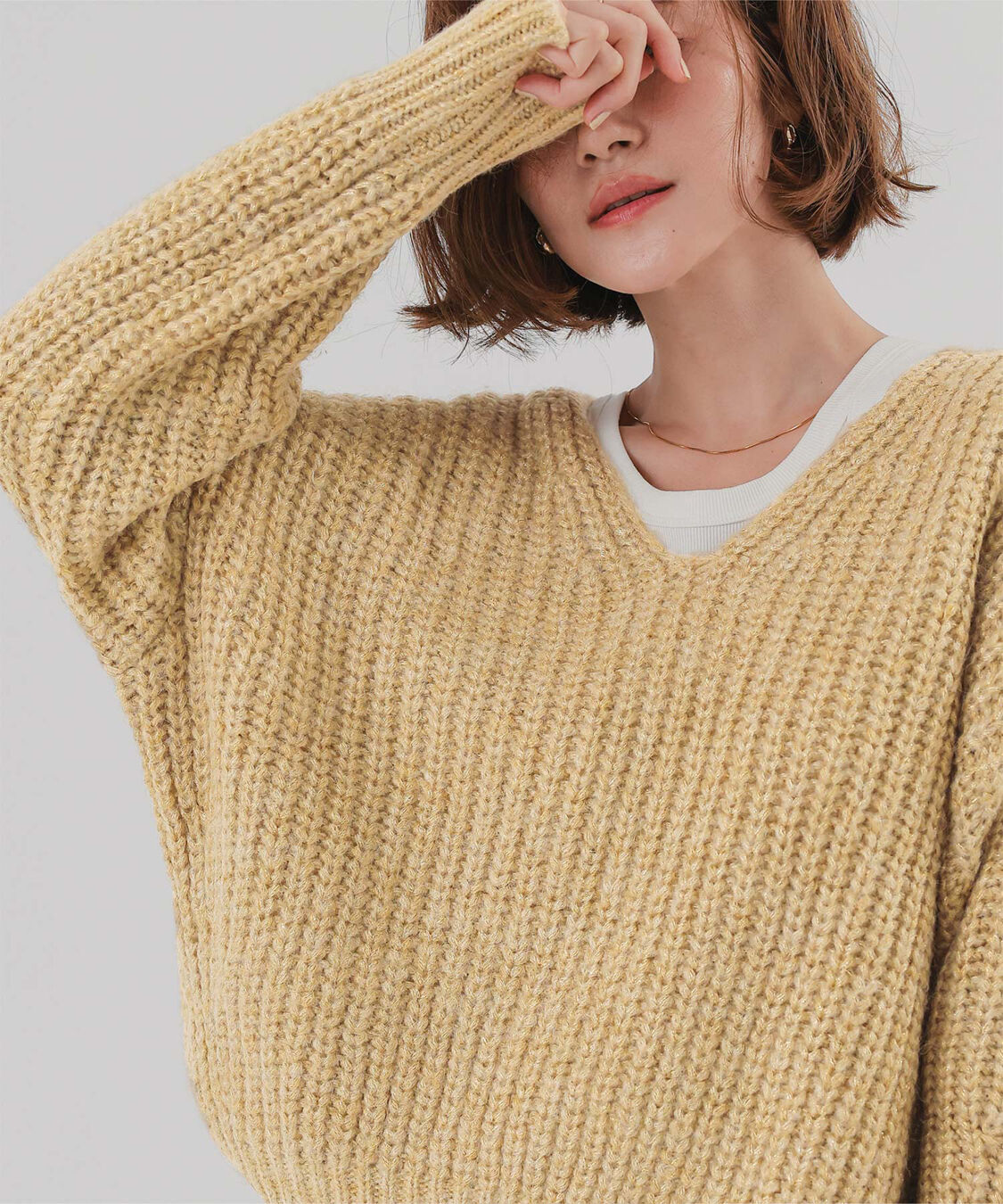 ur's「ラメローゲージVネックオーバーサイズニット」|ニット・セーター|