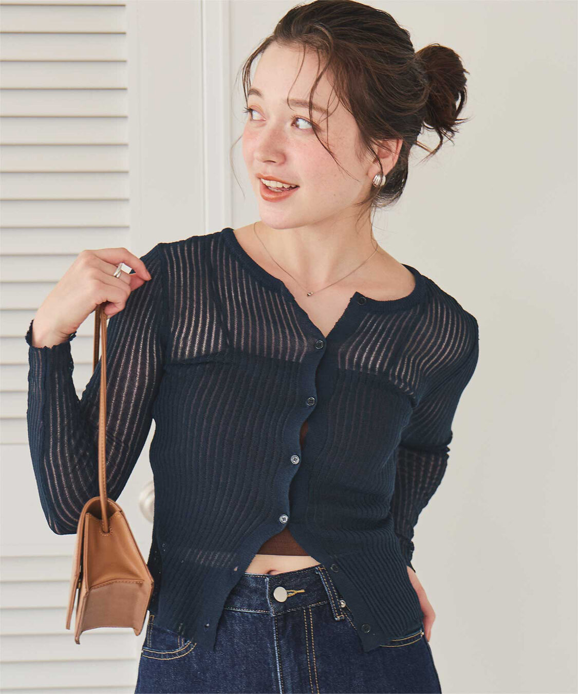 titivate「前後2wayウォッシャブルリブシアーニットカーディガン」|カーディガン|ネイビー