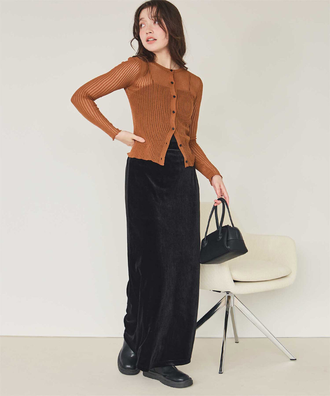 titivate「前後2wayウォッシャブルリブシアーニットカーディガン」|カーディガン|