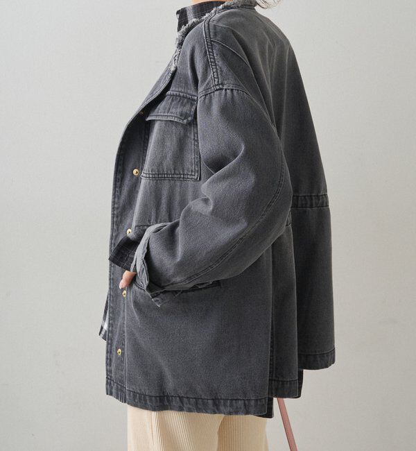  「デニムノーカラーワークジャケット」|デニムジャケット|