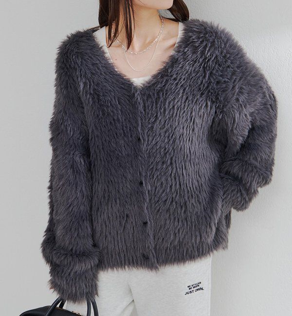  「シャギーニットVネックカーディガン」|カーディガン|