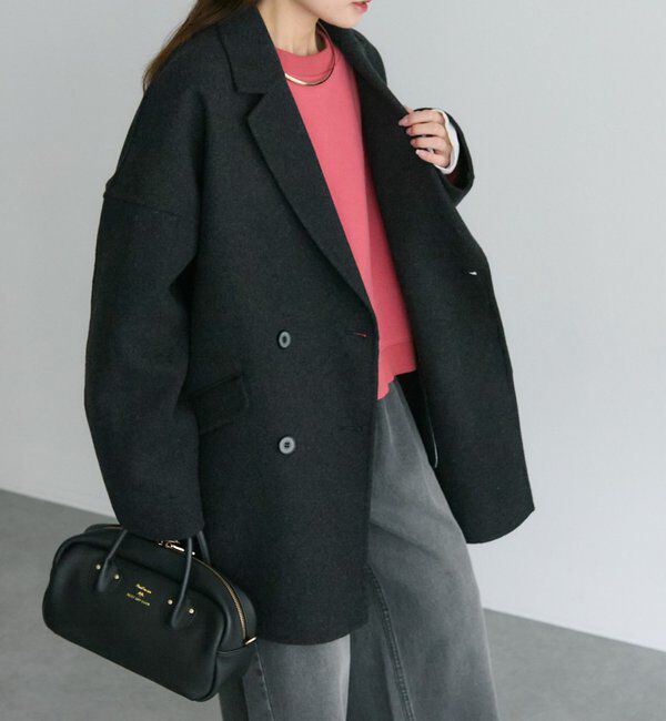  「ハンドメイド風ウール混テーラーコート」|その他|チャコールグレー