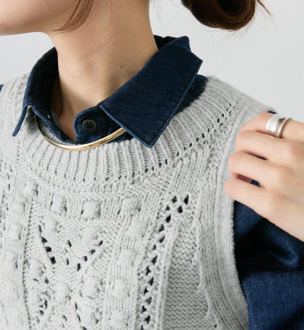  「ポップコーン編みニットベスト」|ニット・セーター|オートミール