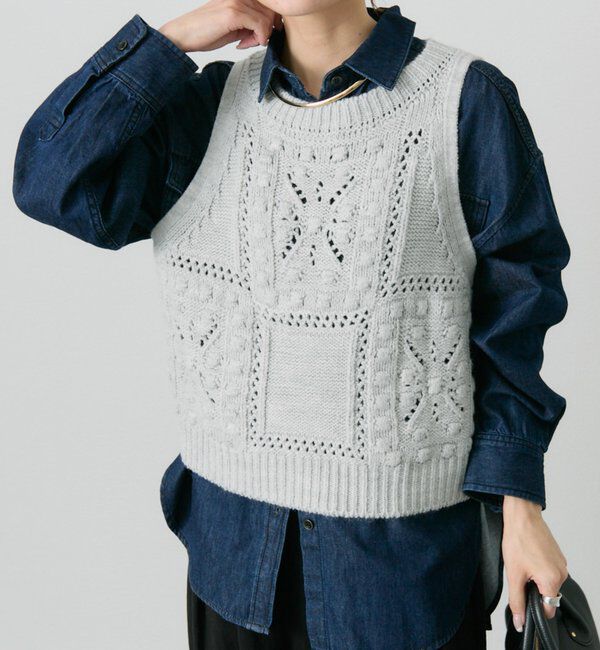  「ポップコーン編みニットベスト」|ニット・セーター|
