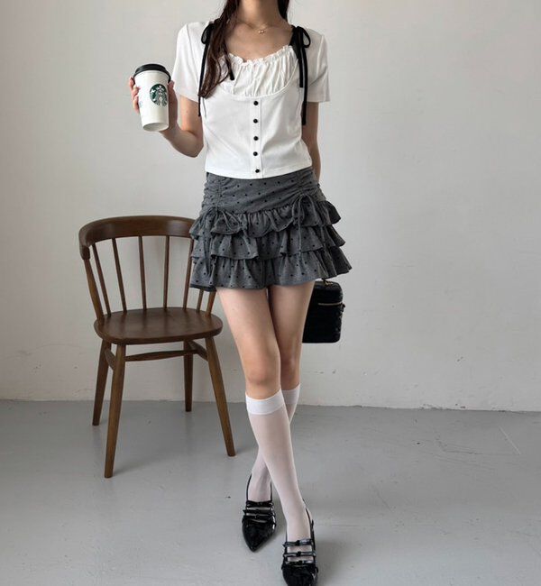  「セットで着れる／ドロストティアードミニ」|スカート|