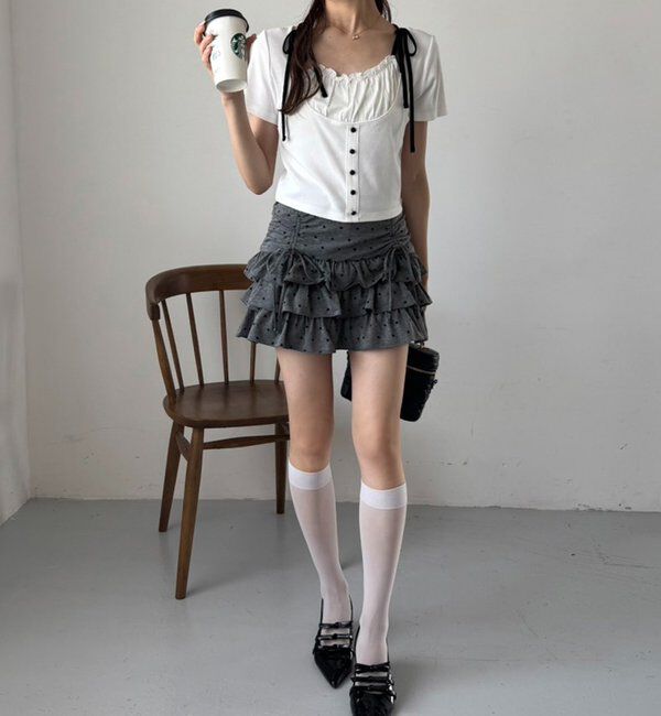  「セットで着れる／ドロストティアードミニ」|スカート|
