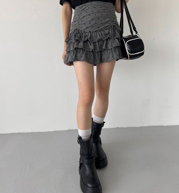  「セットで着れる／ドロストティアードミニ」|スカート|