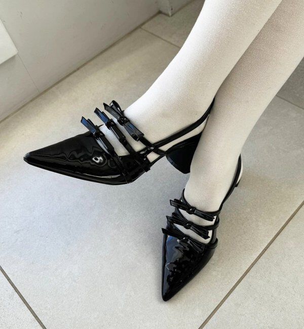  「リボン付きポインテッドストラップシューズ」|その他|