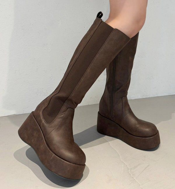  「【マイナス3キロ見え/SNSで話題】厚底サイドゴアロングブーツ」|その他|