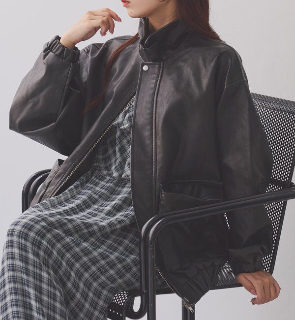  「WEB限定【ロングシーズン活躍！】オーバーサイズ合皮ブルゾン」|ダウンベスト・ベスト|