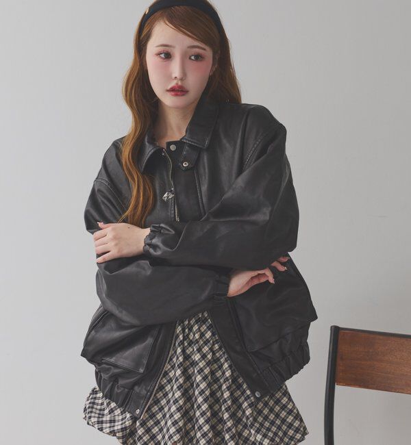  「WEB限定【ロングシーズン活躍！】オーバーサイズ合皮ブルゾン」|ダウンベスト・ベスト|