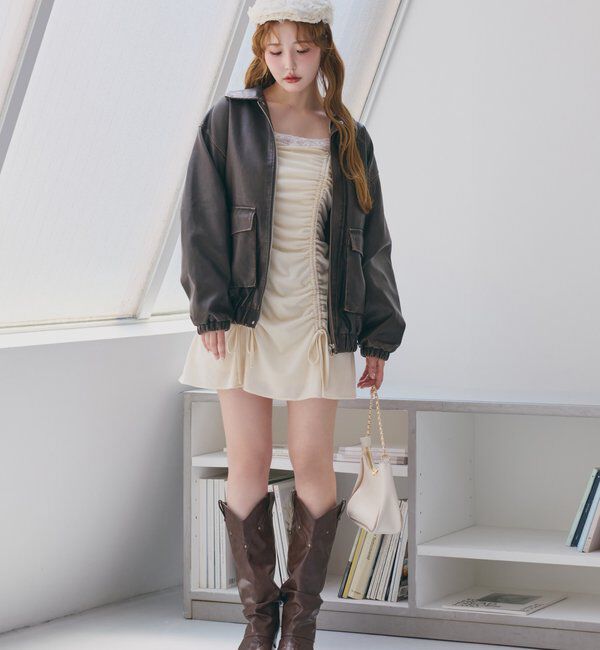  「WEB限定【ロングシーズン活躍！】オーバーサイズ合皮ブルゾン」|ダウンベスト・ベスト|