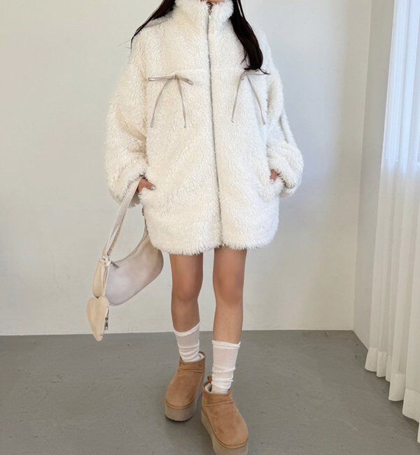  「【リバイバル】リボンボアブルゾン/リボン取り外し可能」|ダウンベスト・ベスト|