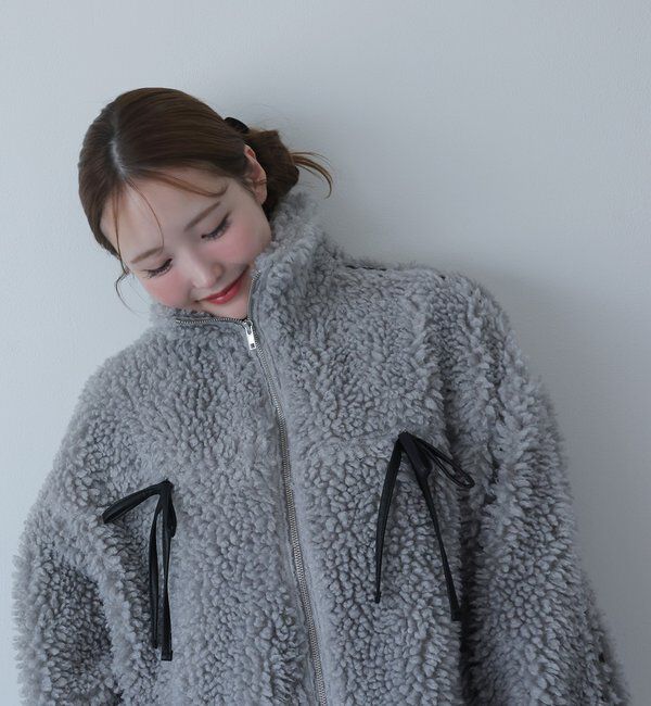  「【リバイバル】リボンボアブルゾン/リボン取り外し可能」|ダウンベスト・ベスト|