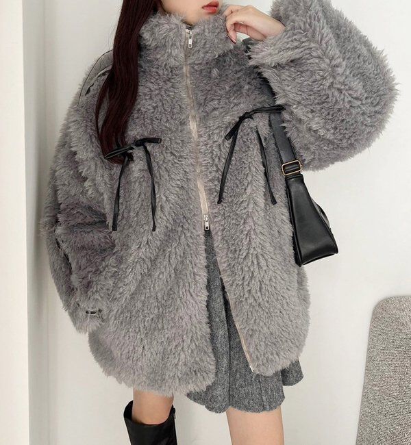  「【リバイバル】リボンボアブルゾン/リボン取り外し可能」|ダウンベスト・ベスト|