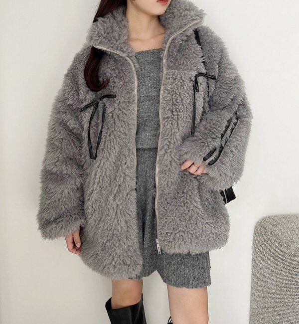  「【リバイバル】リボンボアブルゾン/リボン取り外し可能」|ダウンベスト・ベスト|