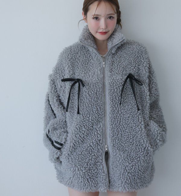  「【リバイバル】リボンボアブルゾン/リボン取り外し可能」|ダウンベスト・ベスト|