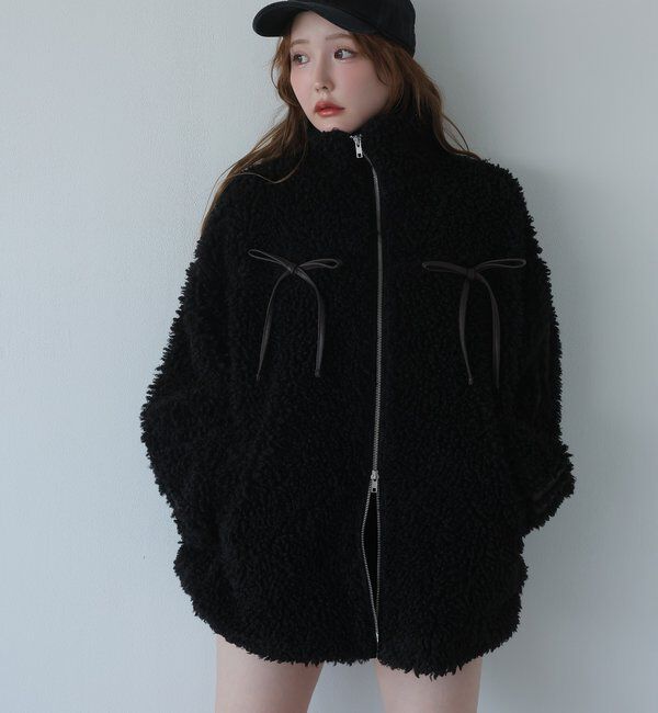  「【リバイバル】リボンボアブルゾン/リボン取り外し可能」|ダウンベスト・ベスト|