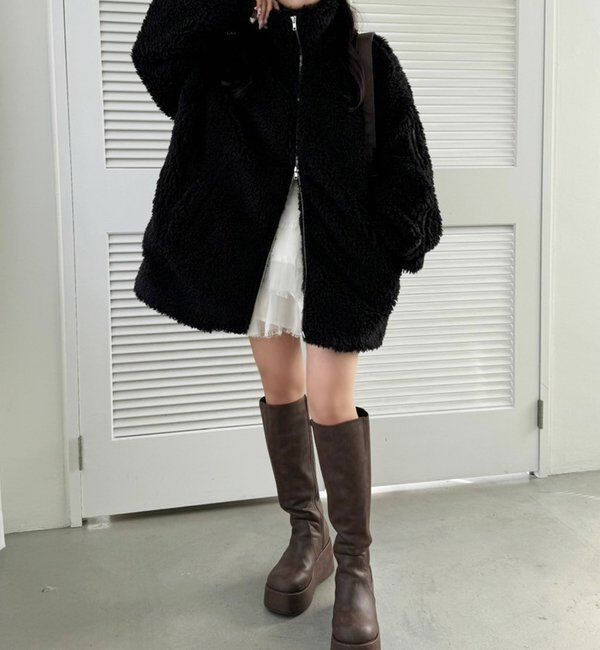  「【リバイバル】リボンボアブルゾン/リボン取り外し可能」|ダウンベスト・ベスト|