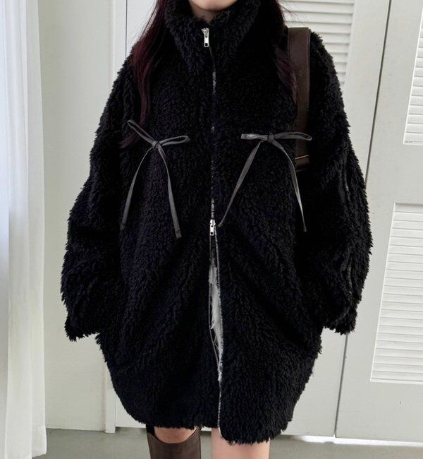  「【リバイバル】リボンボアブルゾン/リボン取り外し可能」|ダウンベスト・ベスト|