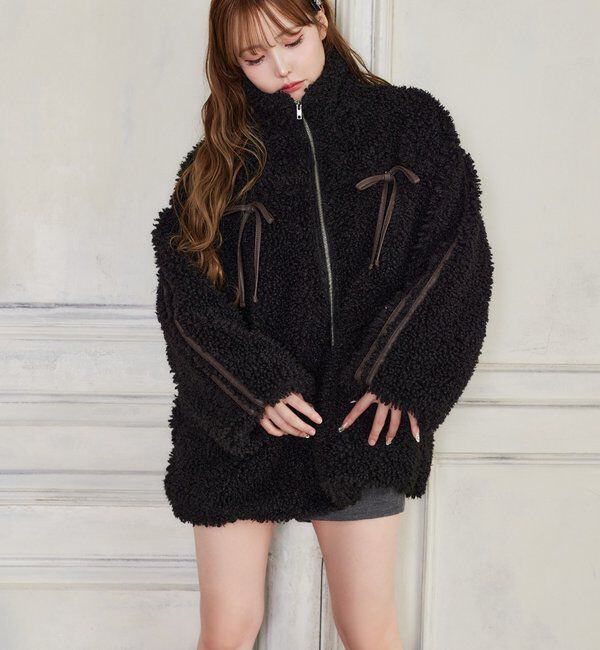  「【リバイバル】リボンボアブルゾン/リボン取り外し可能」|ダウンベスト・ベスト|