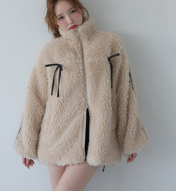  「【リバイバル】リボンボアブルゾン/リボン取り外し可能」|ダウンベスト・ベスト|