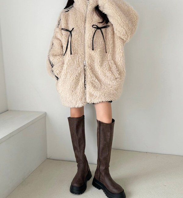  「【リバイバル】リボンボアブルゾン/リボン取り外し可能」|ダウンベスト・ベスト|