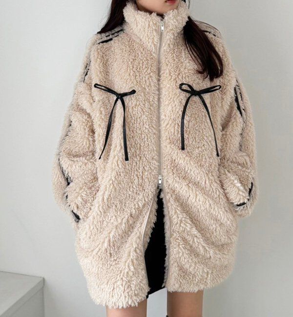  「【リバイバル】リボンボアブルゾン/リボン取り外し可能」|ダウンベスト・ベスト|