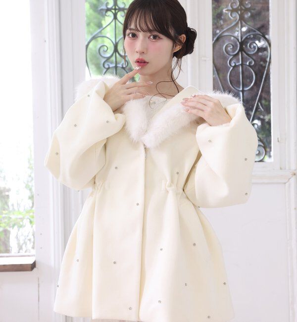  「フードフェイクファービジューミドルコート」|その他|