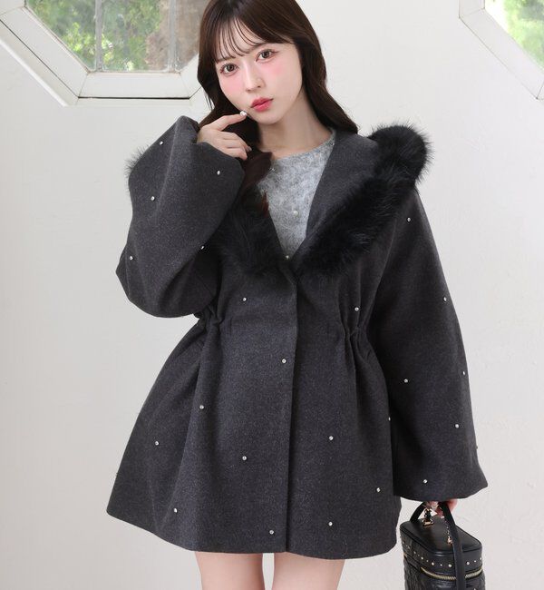  「フードフェイクファービジューミドルコート」|その他|