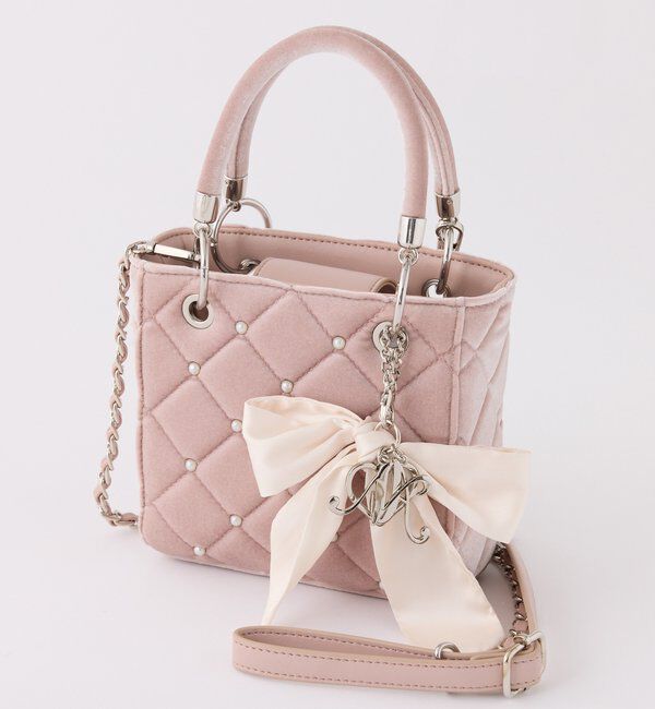  「チャーム付きキルティングミニバッグ」|ショルダー・メッセンジャー|ピンク