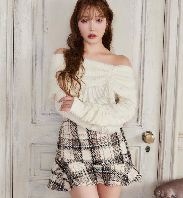  「パール&times;ビジューオフショルニット」|ニット・セーター|