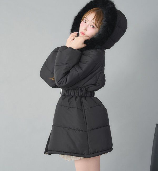  「ベルト付きフェイクファーフードフェイクダウン」|その他|