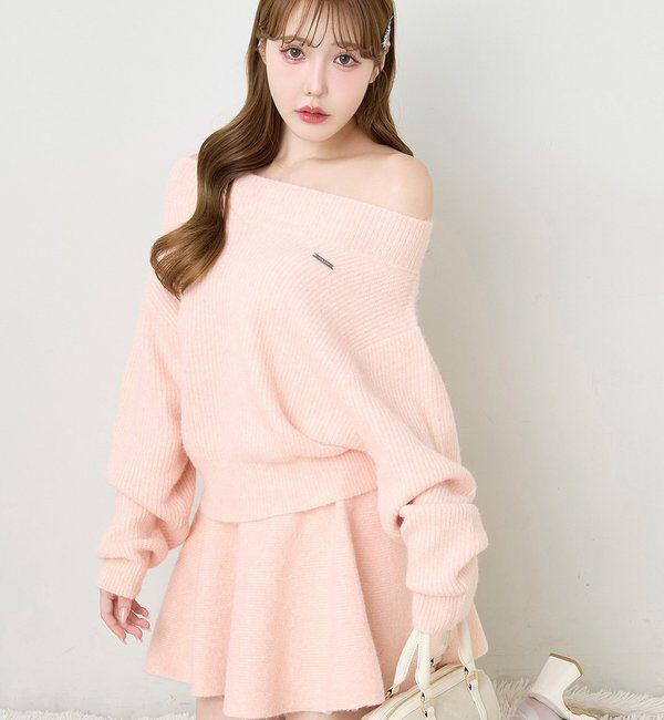  「オフショルニットセットアップ」|ワンピース|ピンク