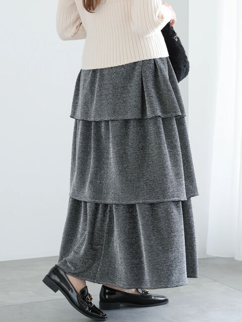 Te chichi「【WEB限定】ラメティアードスカート」|スカート|シルバー