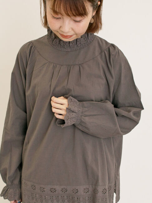 Samansa Mos2「スカラップレースブラウス」|シャツ・ブラウス|チャコールグレー