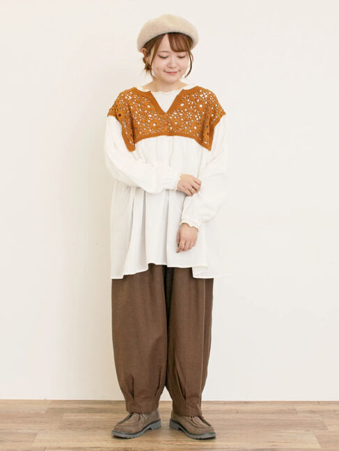 Samansa Mos2「ストライプツイル裾タックパンツ」|その他|