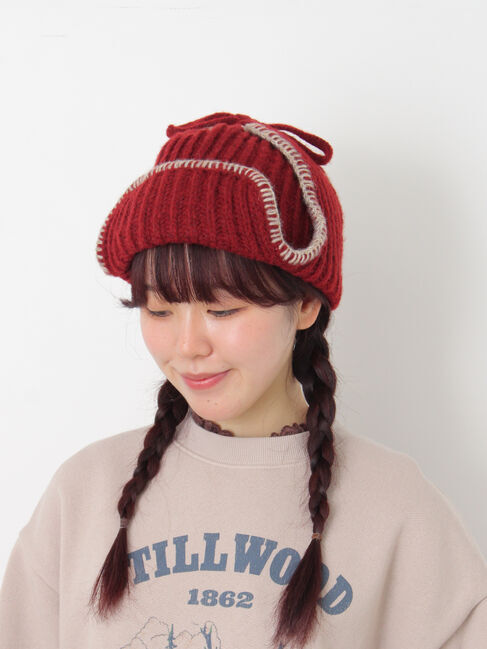 Samansa Mos2「配色ステッチニットフライトキャップ」|その他|レッド