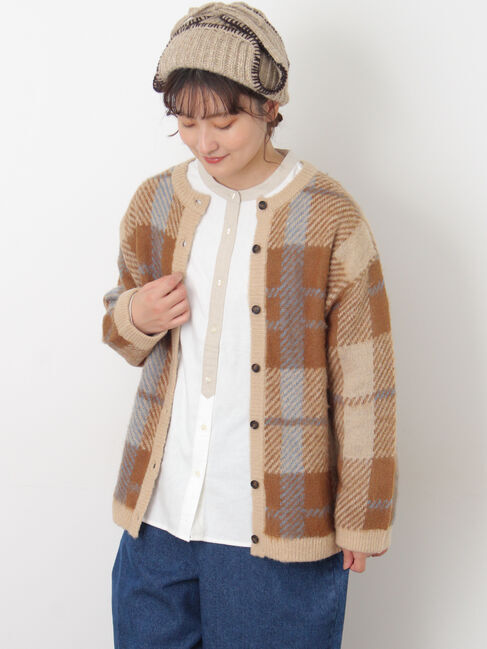 Samansa Mos2「シャギーチェック柄カーディガン」|カーディガン|サックスブルー