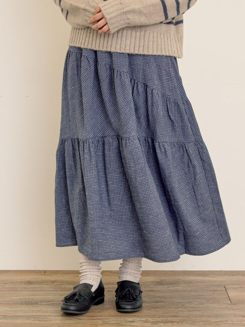 Samansa Mos2「チェック柄変形ティアードスカート」|スカート|ネイビー